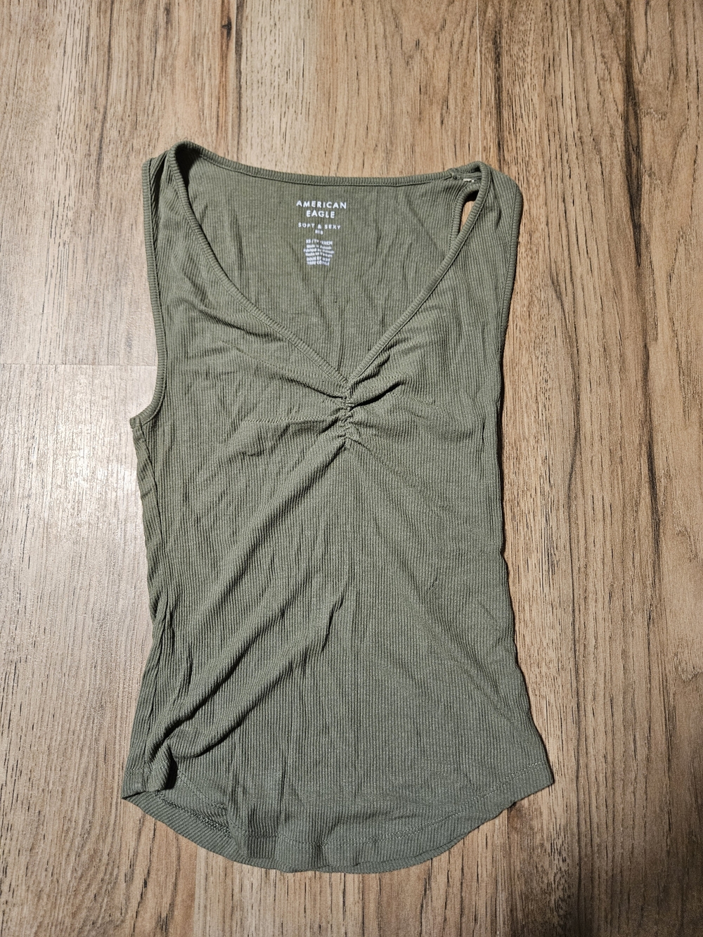 American Eagle Outfitters Olive Ribbed Twist-Front V-Neck Tank